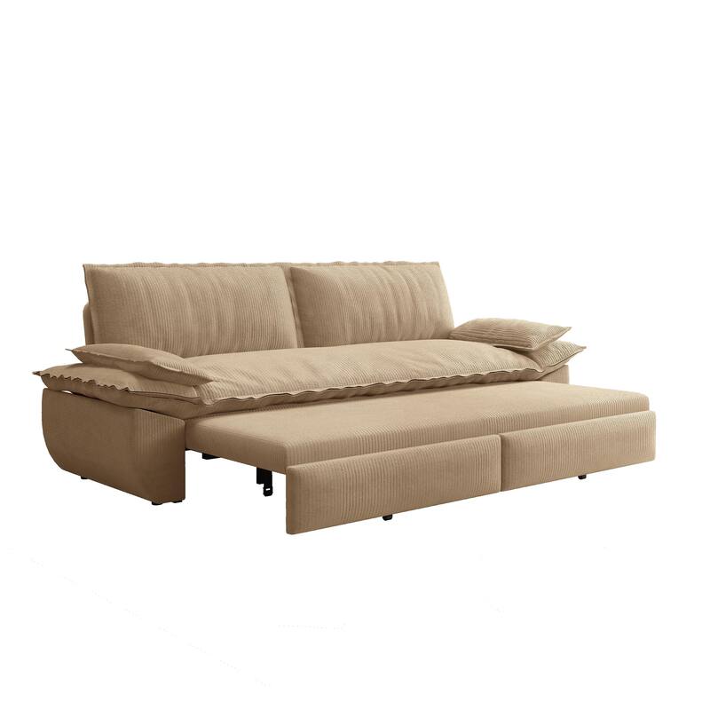 73.2" Convertible Sofa Bed, 3-in-1 Sleeper Sofa with Pull-Out Bed, Modern Corduroy Loveseat Couch with Pillow Top Arms