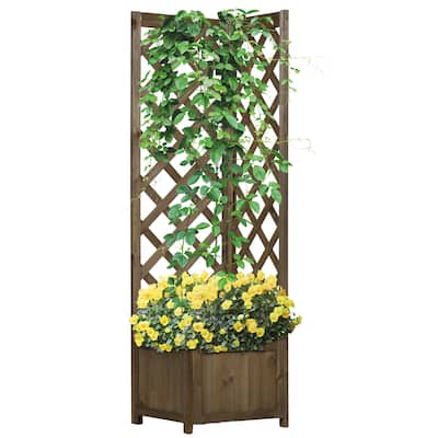 Modern Style Garden Bed Freestanding Corner Planters with Trellis, for Climbing Plants Flowers and Planting Carbonization