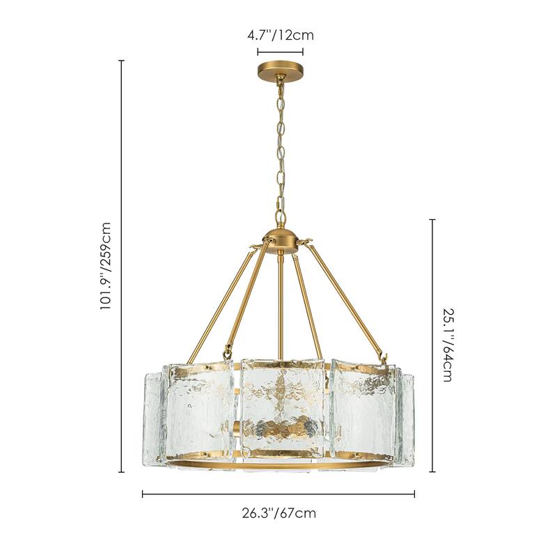 5-Light Modern Gold Drum Glass Chandelier 26.3 in. Pendant Island Lighting - 26.3 in. W x 25.1 in. H