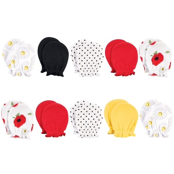 slide 1 of 1, Hudson Baby Infant Girl Cotton Scratch Mittens, Poppy Daisy, 0-6 Months - Poppy Daisy Poppy Daisy - 0-6 Months