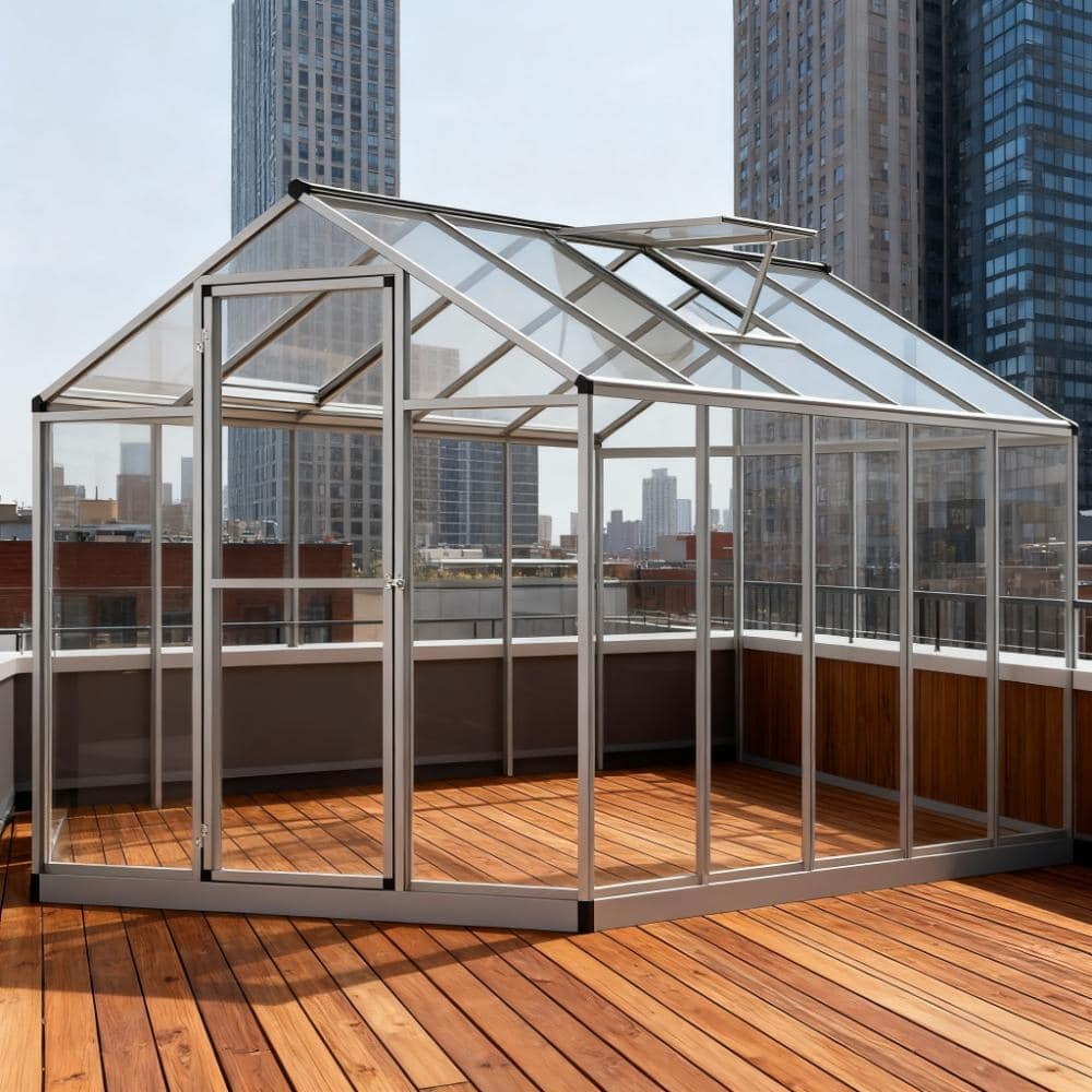 GDFStudio - Outdoor 10'x6' Aluminum Frame Walk-in Greenhouse with Roof Vent & Rain Gutters - Silver