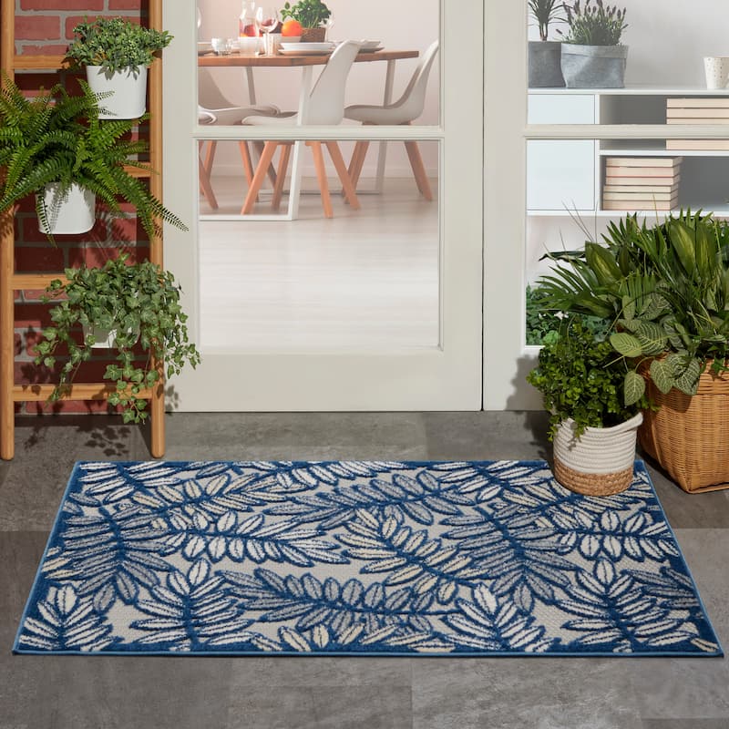 Nourison Aloha Leaf Print Vibrant Indoor/Outdoor Area Rug - 2'8" x 4' - Blue/Ivory