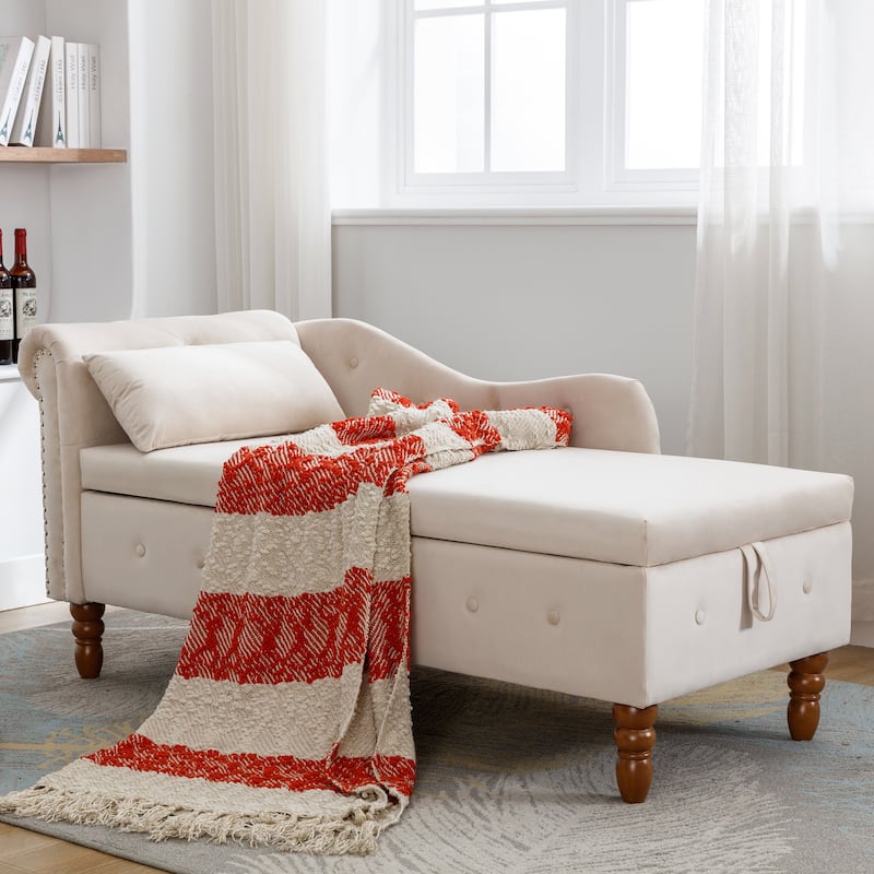 Chaise Lounge Indoor,Lounge Chair for Bedroom with Storage & Pillow,Modern Upholstered Rolled Arm Chase Lounge for Sleeping