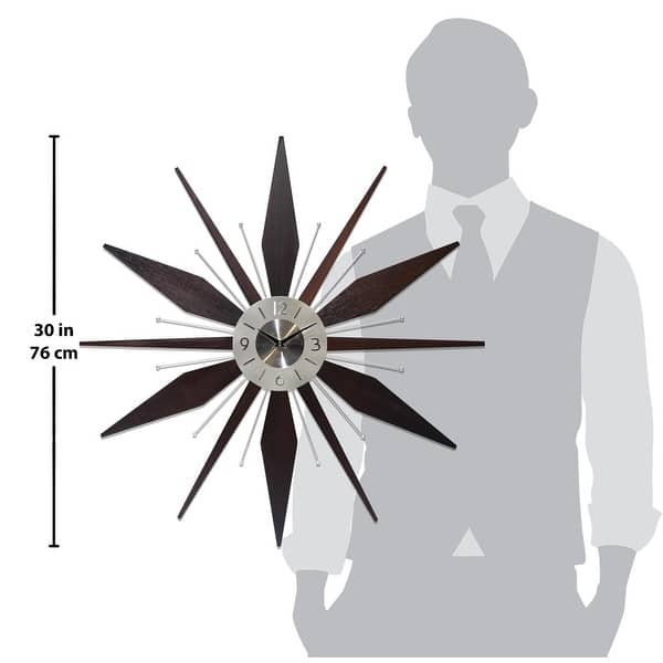 Utopia Starburst Mid-Century Modern Large 30 inch Wall Clock by Infinity Instruments - 30 x 2 x 30