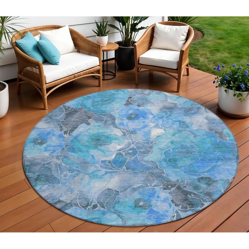 HomeRoots Floral Transitional Rectangle Outdoor Rug - 8' Round