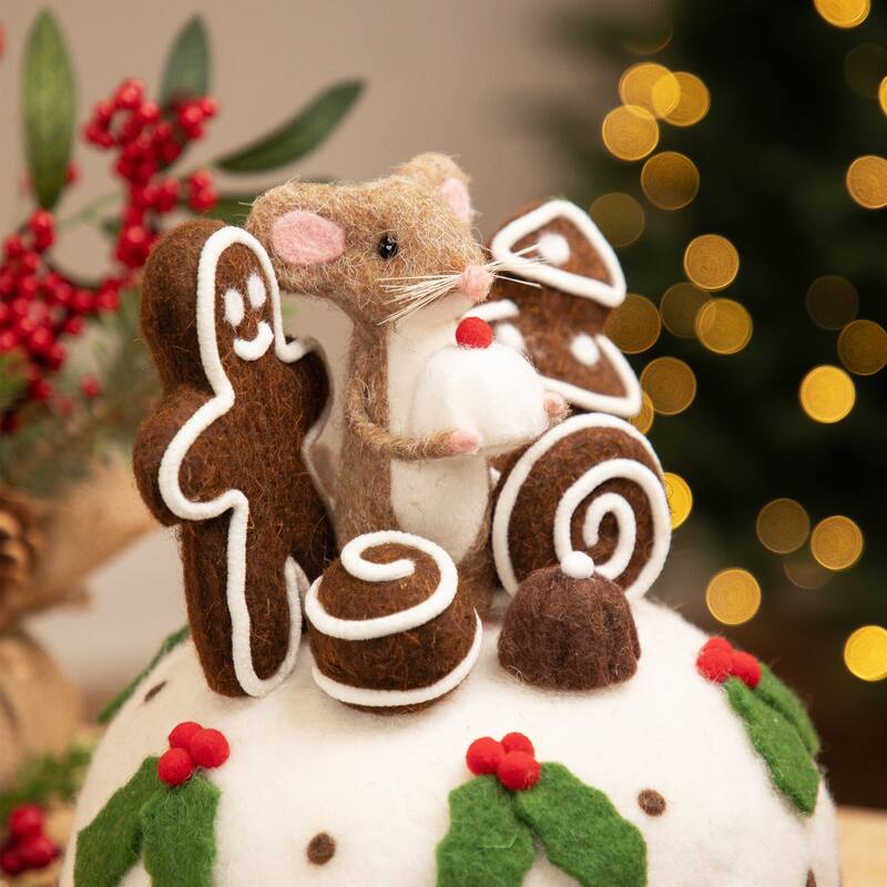 Mouse and Gingerbread Man Cake Christmas Decoration - 11" - Brown and White