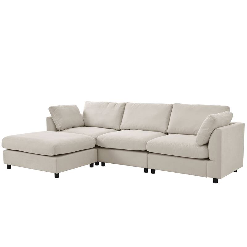4-Seat Convertible Sectional Sofa with Adjustable Footrest, L Shaped Couch Set with Reversible Chaise for Livingroom