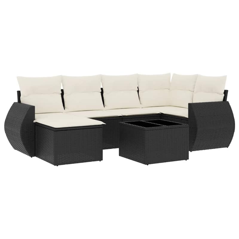 vidaXL Patio Sofa Set with Cushions Outdoor Furniture 7 Piece Poly Rattan - 21.7 x 21.7 x 14.6
