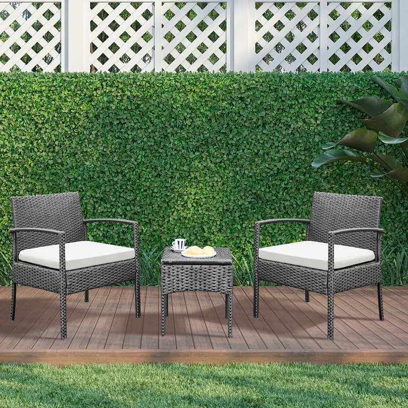 3 PCS Outdoor Patio Bistro, Rattan Conversation Chairs Set, Balcony Furniture Set - 28"H x 23.3"W x 23.3"D