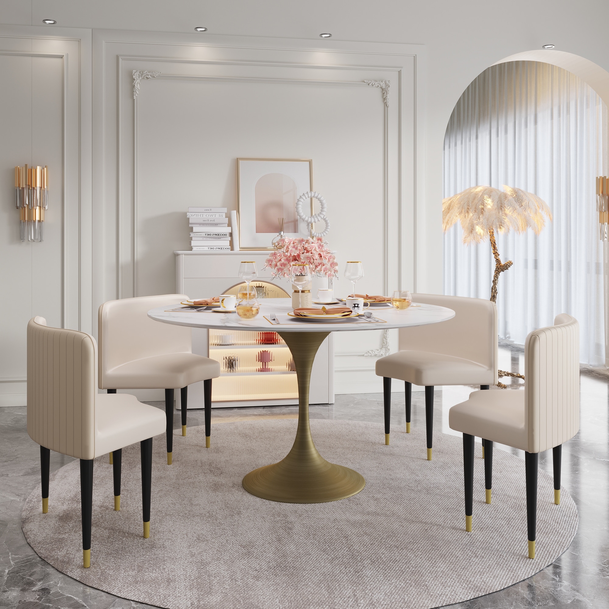 JASIWAY Modern Faux Marble Dining Table with Iron Base