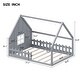 preview thumbnail 3 of 31, Full Size House Bed with Window and Fence, Rustic Wooden Montessori Floor Bed Frame with LED Light for Kids Girls Boys Bedroom