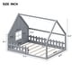 preview thumbnail 4 of 28, Wood Full Size House Floor Bed with Window,Fence and LED Lights
