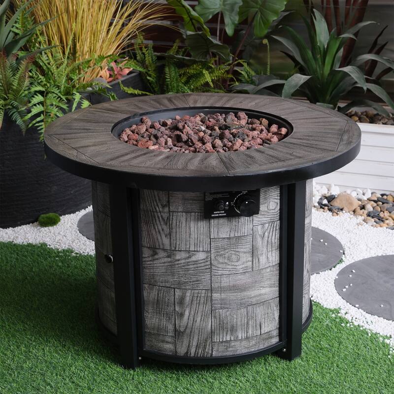 36 in. W x 36 in. D x 25 in. H Round Propane Gas Burning Outdoor Fire Pit in Wood - Wood - Propane