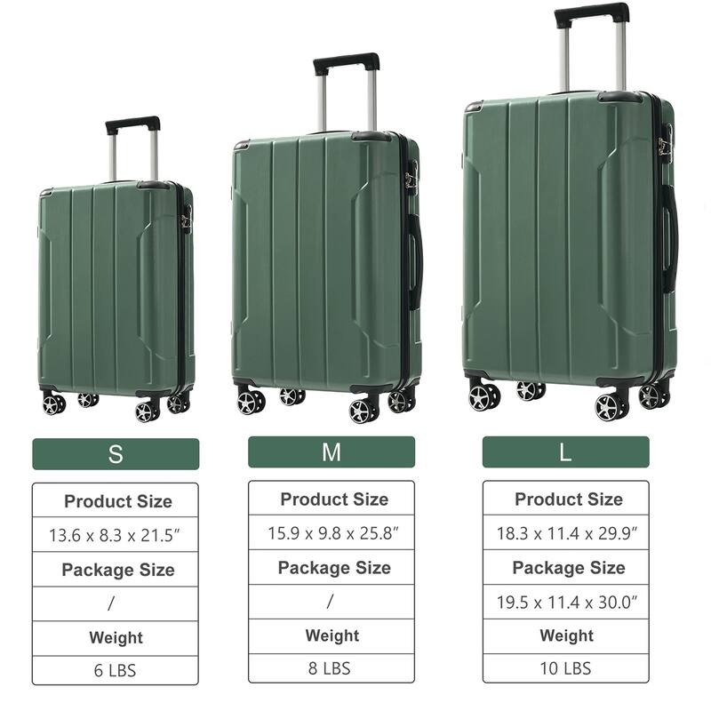 3 Piece Hardside Carry on Suitcase Sets with Spinner Wheels and Telescopic Handle, Portable Lightweight ABS Luggages for Travel