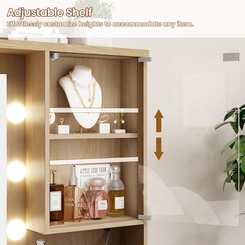 47" Modern Makeup Vanity Desk with Mirror and Large Cabinets, Dressing Table