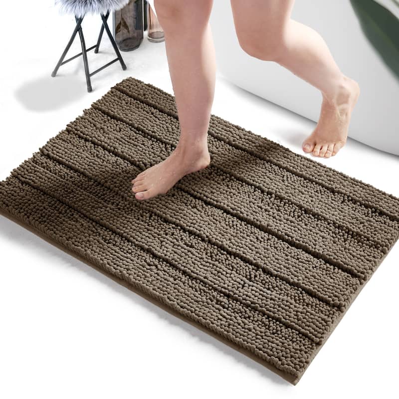 Deconovo Non Slip Chenille Striped Bath Mat Soft Durable - 17x24/24x36 - Brown