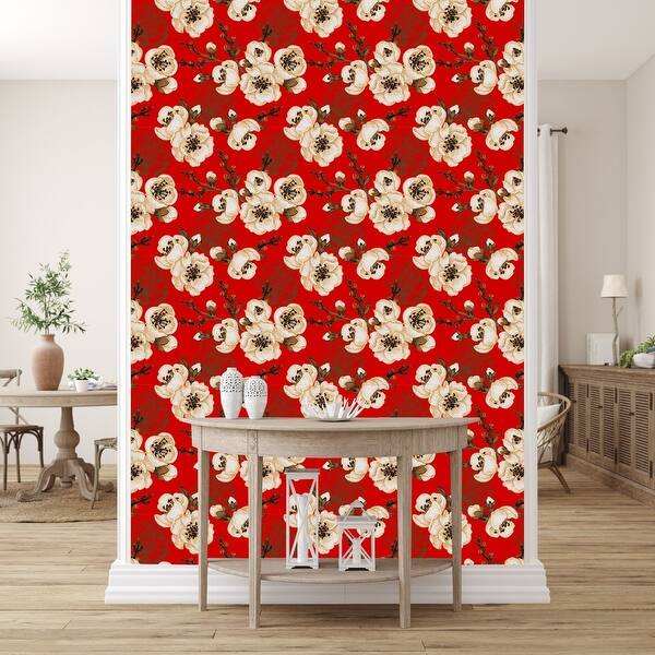 Red Wallpaper with Flowers Peel and Stick and Prepasted - Bed Bath ...