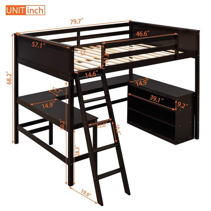 Merax Wooden Loft Bed with Shelves and Desk