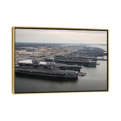 iCanvas "Aircraft Carriers In Port At Naval Station Norfolk, Virginia I" by Stocktrek Images Framed