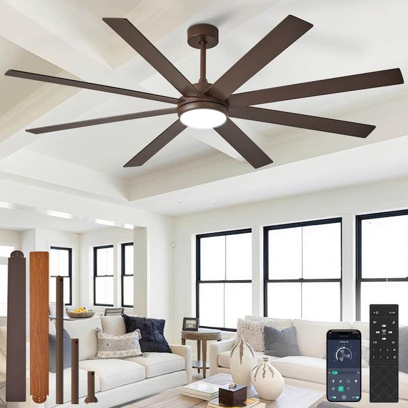 Large Ceiling Fan with Light - 8-Blade, Remote App Control, Dimmable 3CCT, Quiet DC Motor​, 66/72 Inches