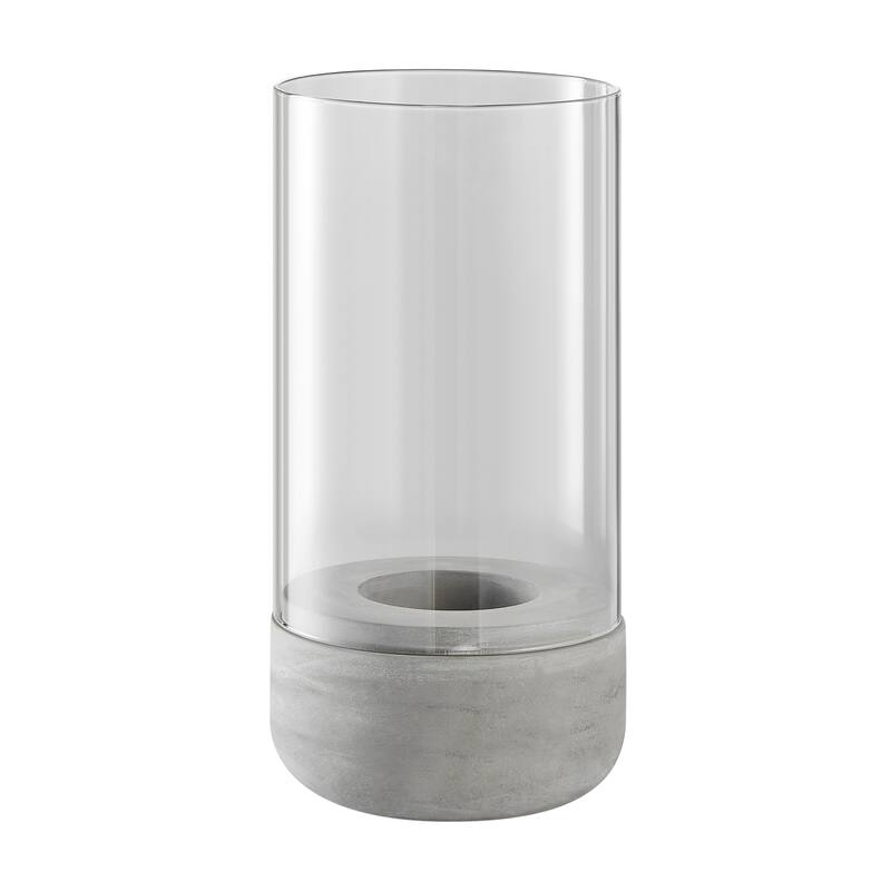 Danya B. Modern Cool Gray Cement Base and Glass Pillar Candle Holder