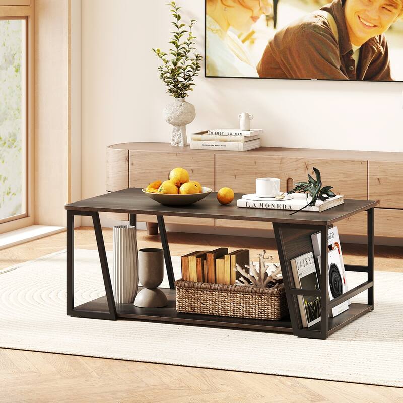 Gymax 40'' Coffee Table & 2-Tier Modern Farmhouse Center Table