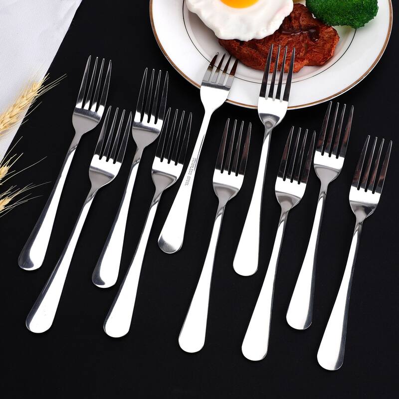 Dinner Forks Set of 10 Stainless Steel 7.5" Fruit Dessert Steak Fork - Silver Tone