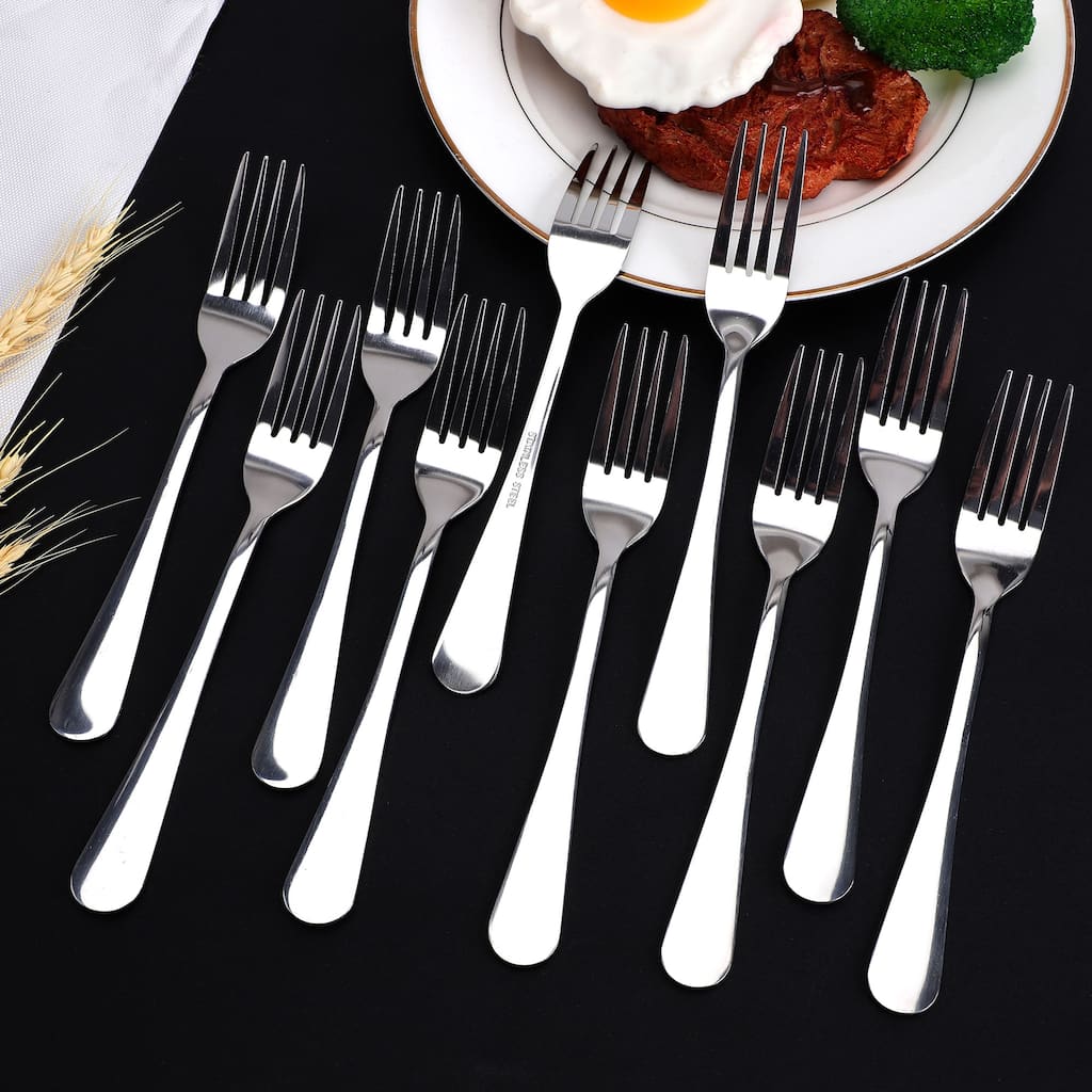 Dinner Forks Set of 12 Stainless Steel 7.5" Household Dessert Fork Tableware - Silver Tone