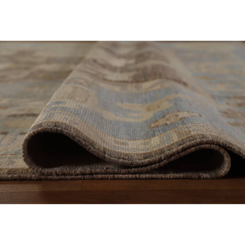 Hand Knotted Oriental 100% Wool Carpet Transitional All-Over Brown Oushak Area Rug - 11' 10'' X 9' 2''