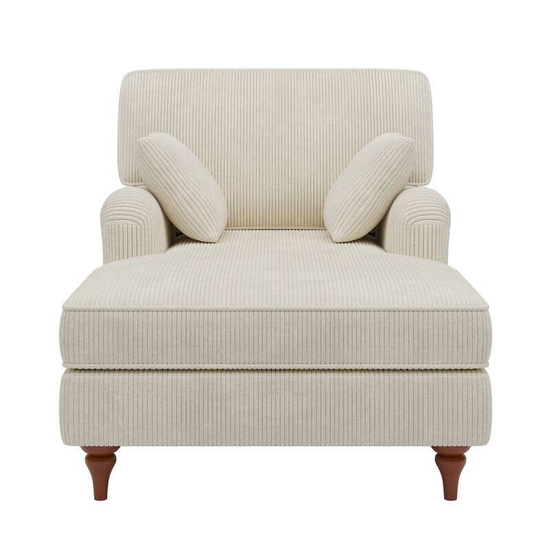 Beige Chaise Lounge Chair with 2 Pillows, Corduroy Fabric Sleeper Sofa Chair, 40.5'' Oversized Single Chair Bed, Rolled Armchair