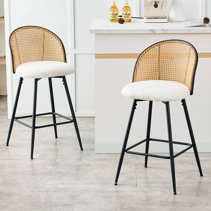 Upholstered Swivel Counter/ Bar Stools with Rattan Back