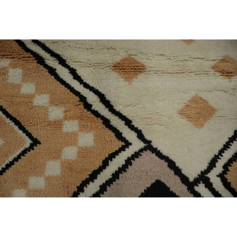 Hand Knotted Oriental 100% Wool Carpet Modern Geometric Yellow & Gold Moroccan Area Rug - 12' 1'' X 9' 1''