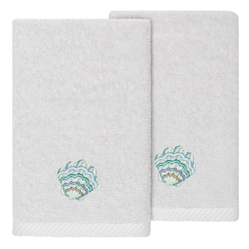 Authentic Hotel and Spa Turkish Cotton Aaron 2PC Embellished Fingertip Towel Set - Silver
