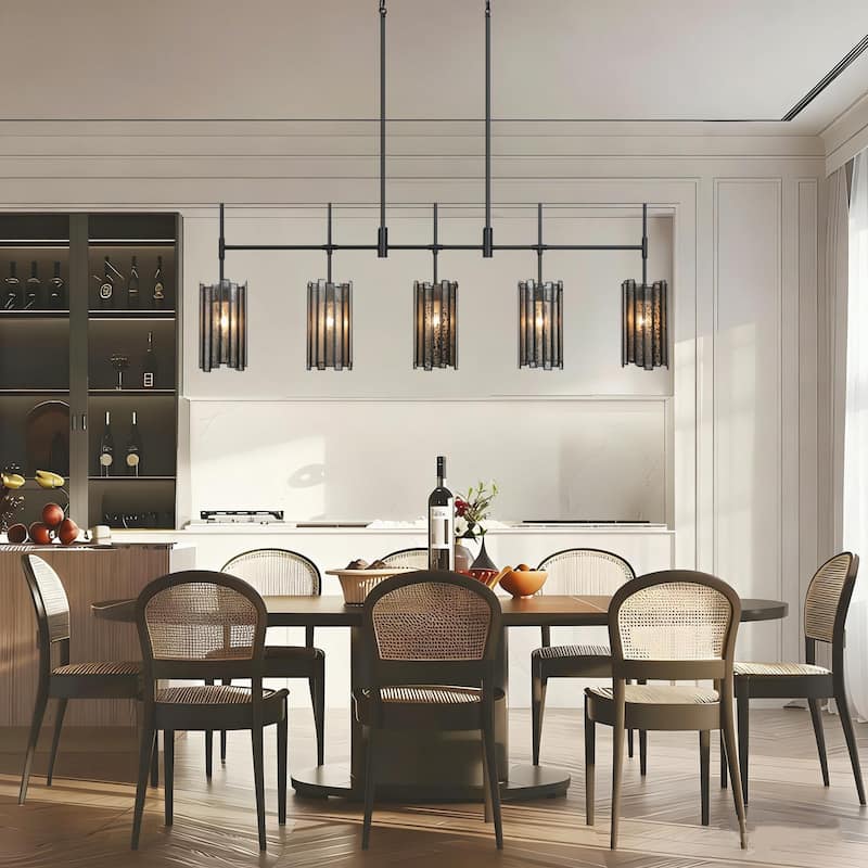 Tifany Modern 5-Light Black Chandelier Large Linear 45. IN Colored Glass Kitchen Island Lights - L 45.3" x W 4.3" x H 17.3"