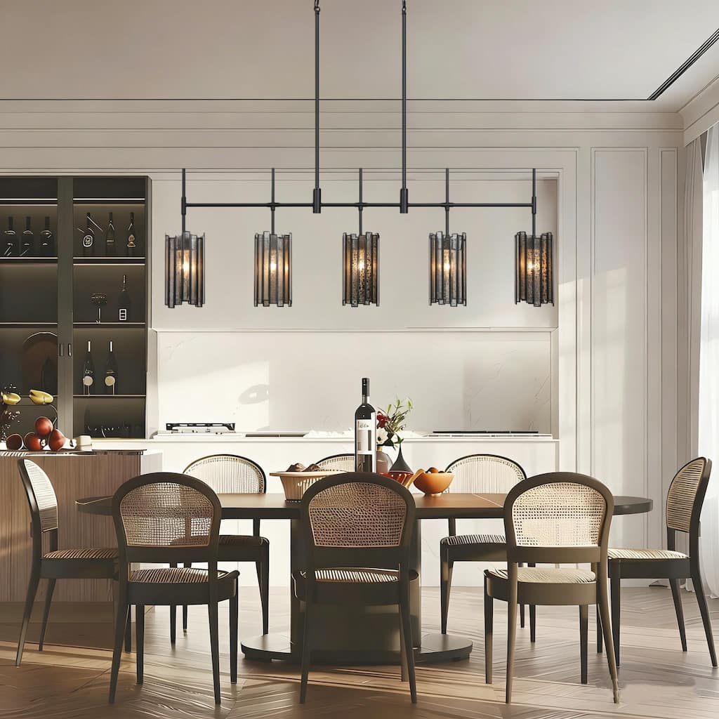Tifany Modern 5-Light Black Chandelier Large Linear 45. IN Colored Glass Kitchen Island Lights - L 45.3" x W 4.3" x H 17.3"