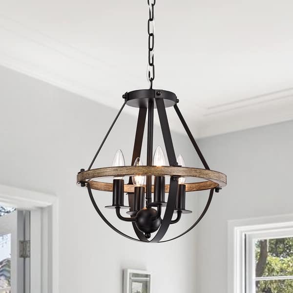 slide 2 of 10, Benny Matte Black 4-Light Open Metal Cage Chandelier