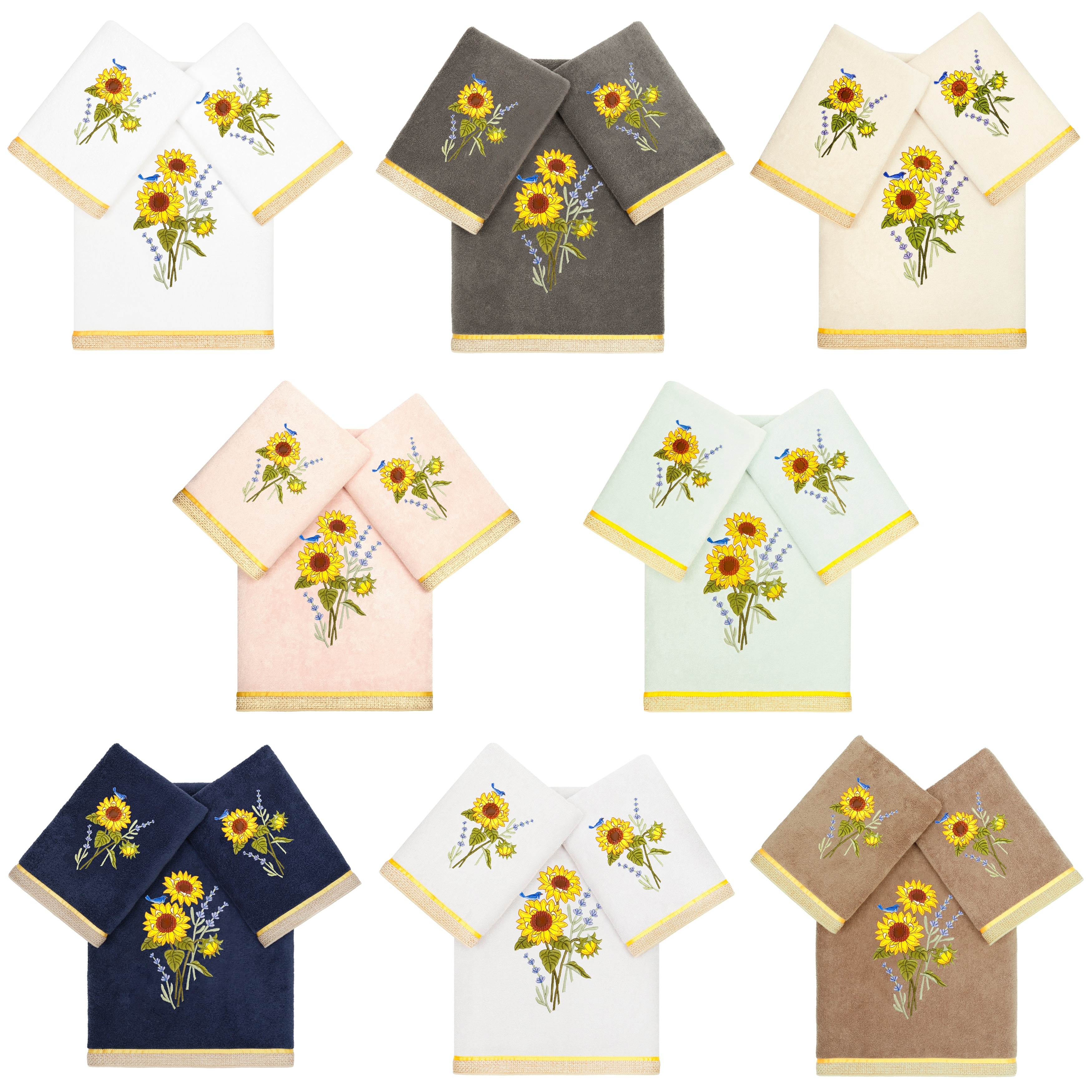 Authentic Hotel and Spa Turkish Cotton Girasol 3PC Embellished Bath and Hand Towel Set