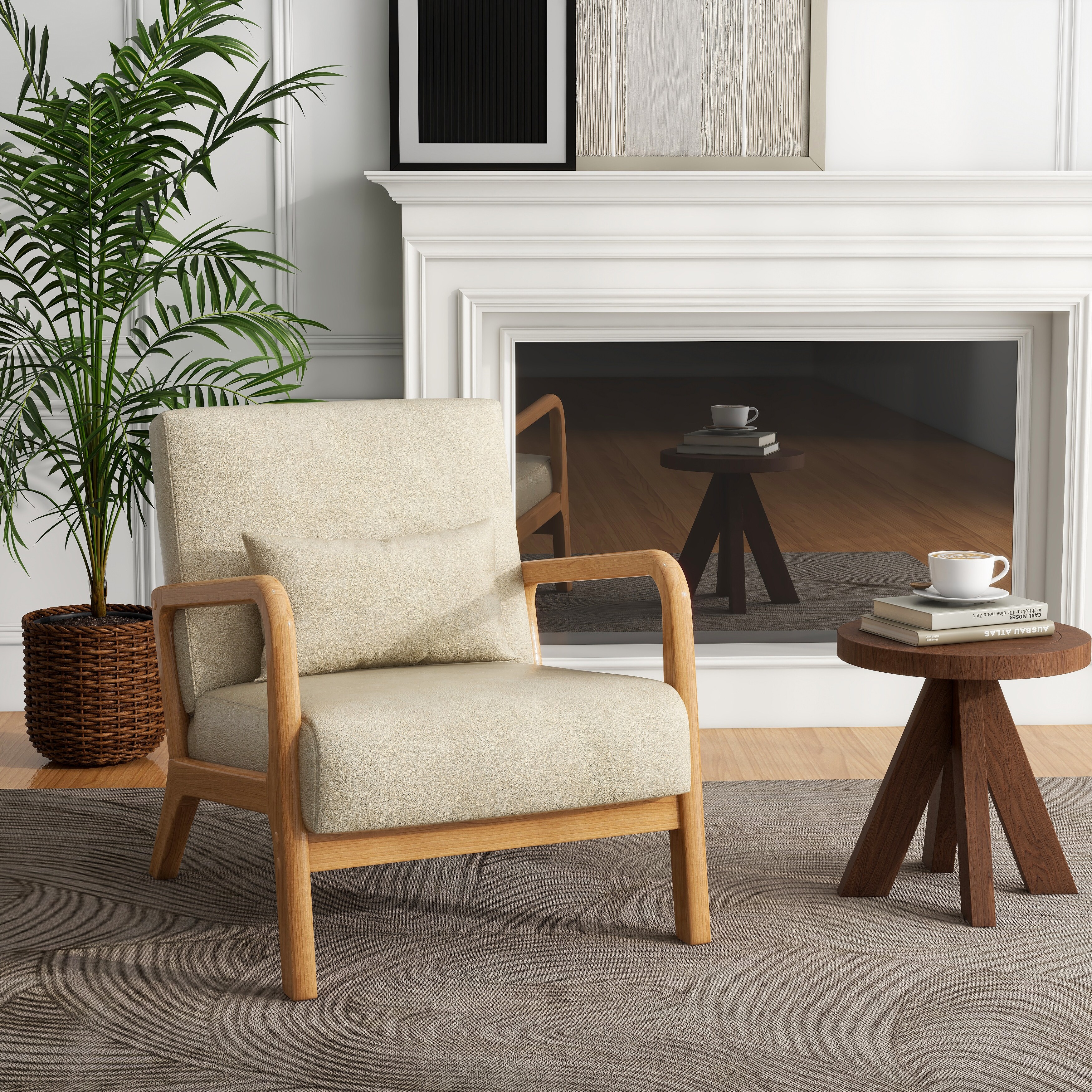 Esters wood arm chair leather top