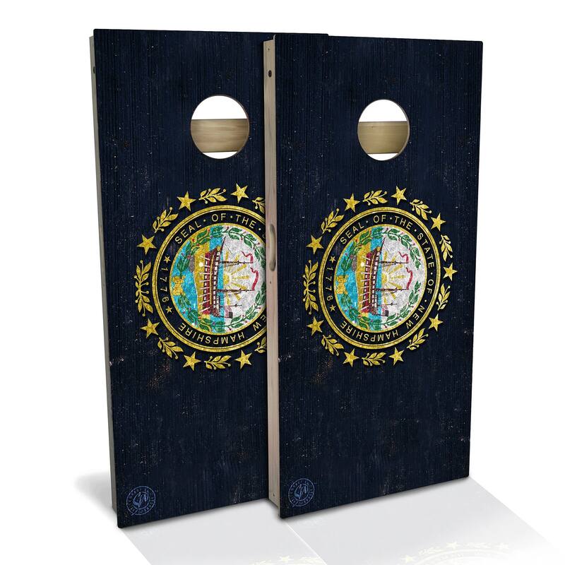 New Hampshire Flag Outdoor Cornhole Board Set - Backyard 2x4 - Include Hole Lights
