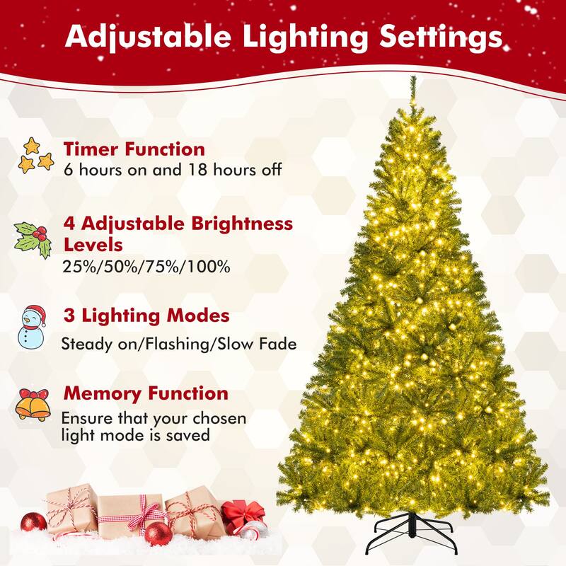 Gymax 8 FT Pre-Lit Artificial Christmas Tree w/ 1200 Warm White LED