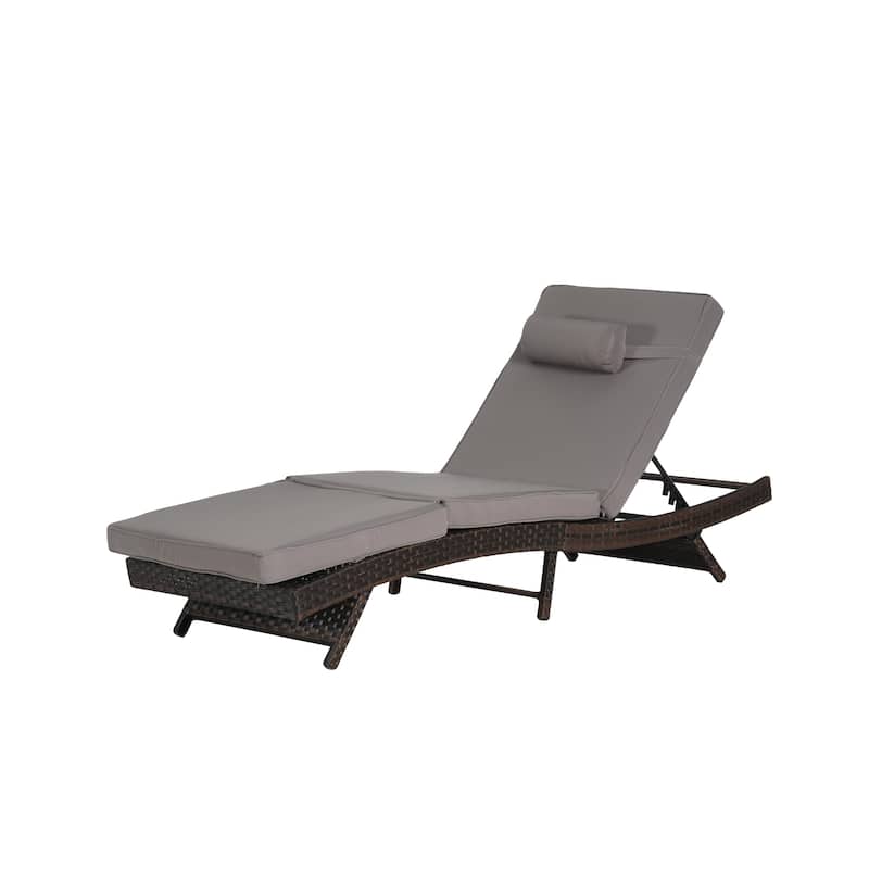 Outdoor Wicker Long Reclining Chair Set of 2, Wicker Reclining Lounge Chair Lawn Sunbathing Chairs for Beach Poolside Garden
