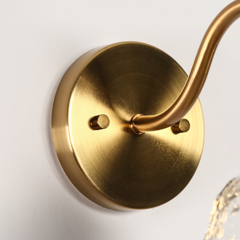 Modern Gold Wall Sconce Large Armed Cone Vanity Light with Textured Glass Shade - D5.9" x H10.6"