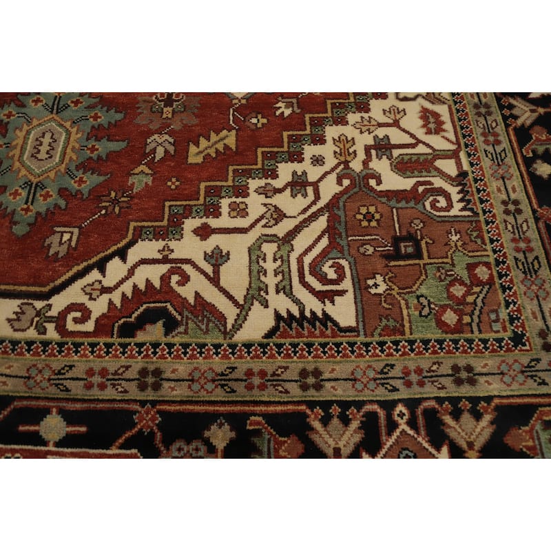 Hand Knotted Oriental 100% Wool Carpet Traditional Medallion Oranges & Rust Heriz (serapi) Area Rug - 14' 9'' X 11' 8''