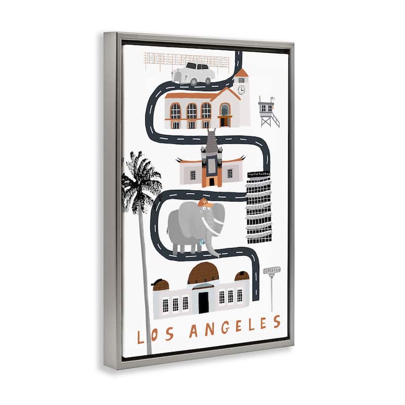 Stupell Los Angeles Whimsical Travel City Framed Floater Canvas Wall Art Design By Carla Daly