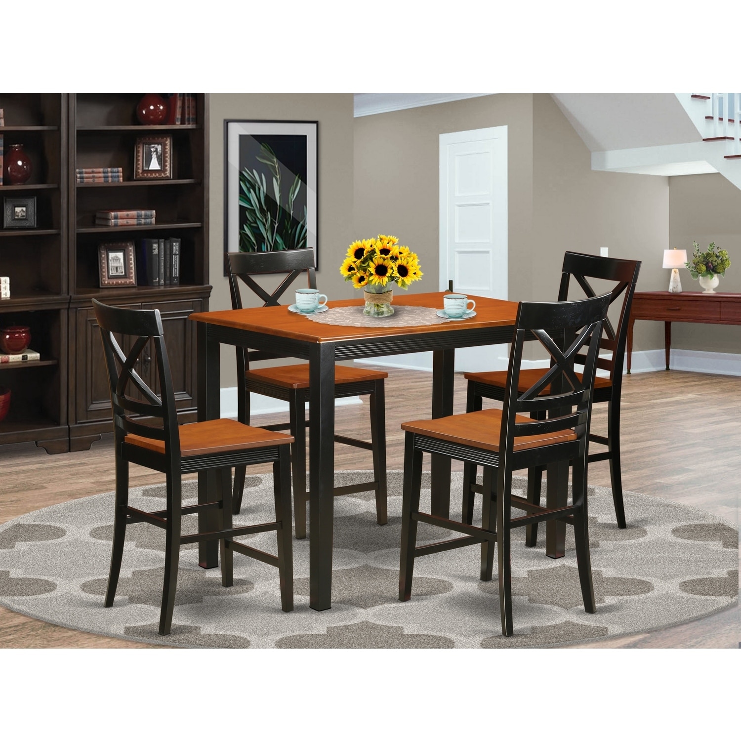 HomeStock 5-Pc Black Finish Solid Wood Top - Dining Room Set - Seats 4
