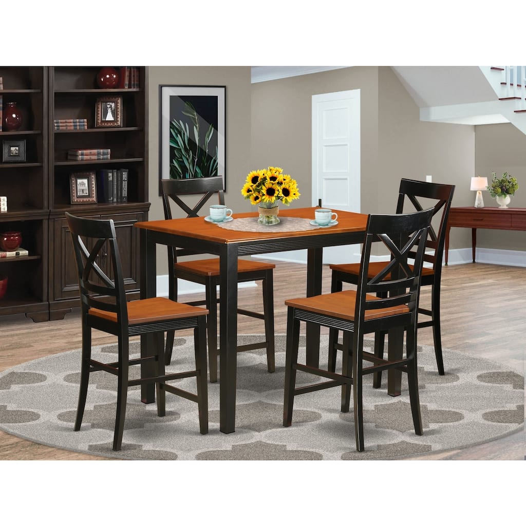 HomeStock 5-Pc Black Finish Solid Wood Top - Dining Room Set - Seats 4