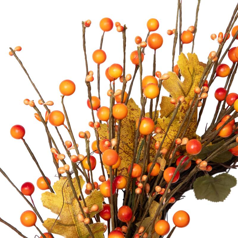 Berries and Maple Leaves Artificial Fall Harvest Twig Wreath - 22"