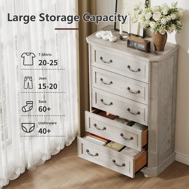 Vintage 5 Drawers Dresser, Bedroom Storage Cabinet, Dressers Organizer