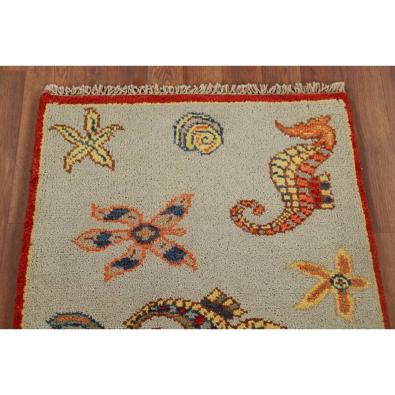 Animals Design Art Deco Accent Rug Handmade Wool Carpet - 2'0" x 3'0"