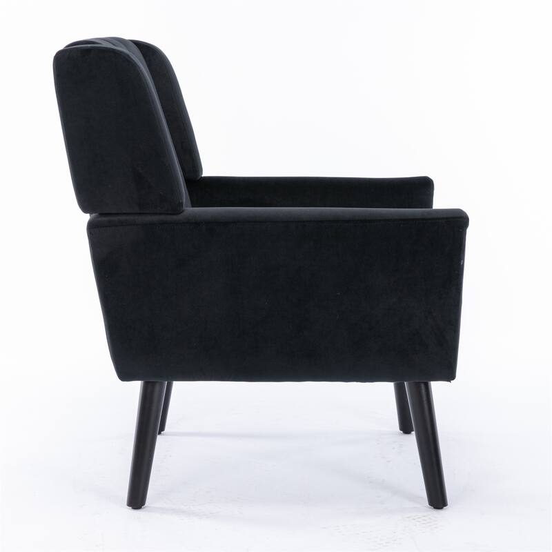Black Velvet Modern 29.53" Upholstered Buttons Tufted Accent Chair with Black Solid Wood Legs
